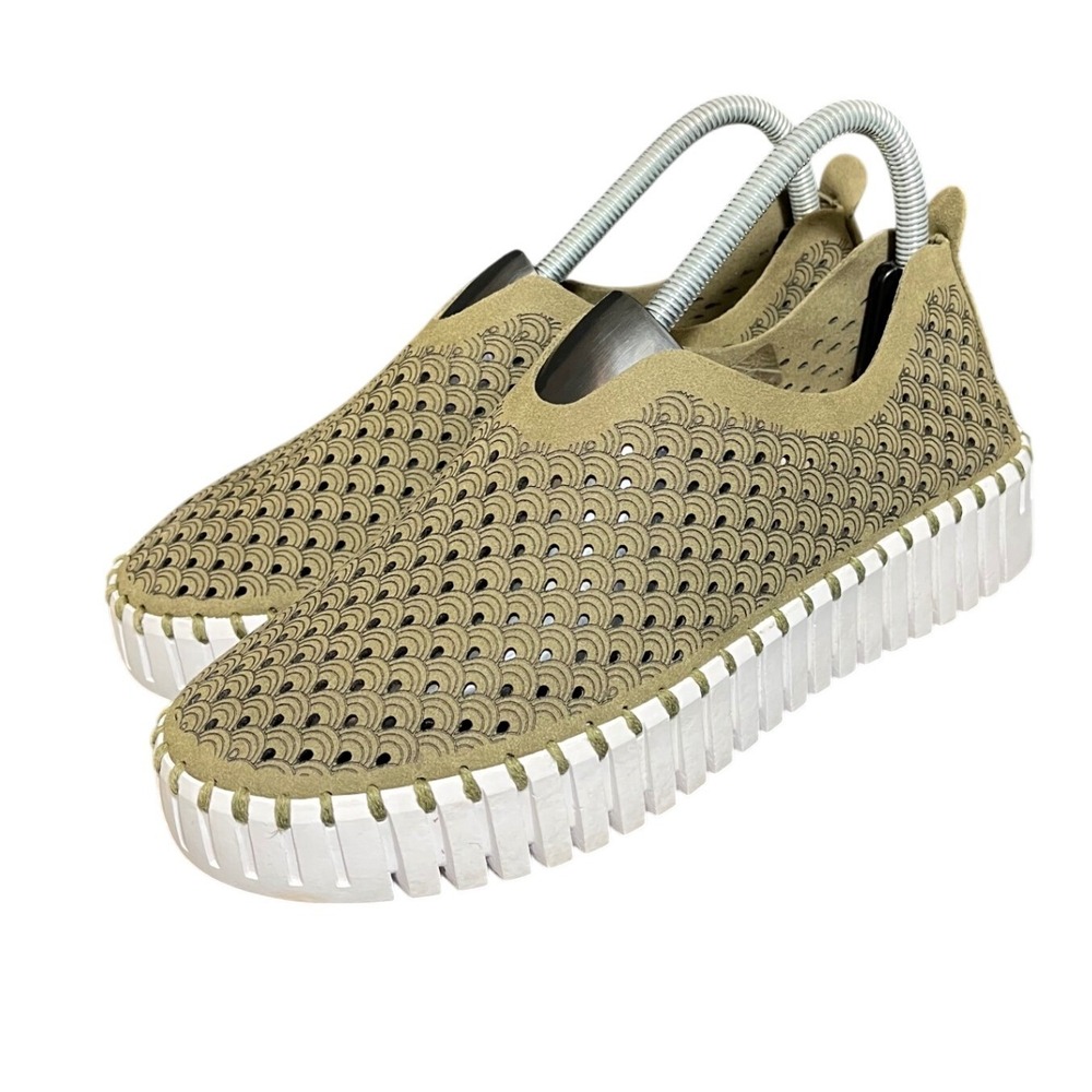 Ilse Jacobsen Tulip Sneakers‎ Womens 40 Olive Green Perforated Slip On Shoes